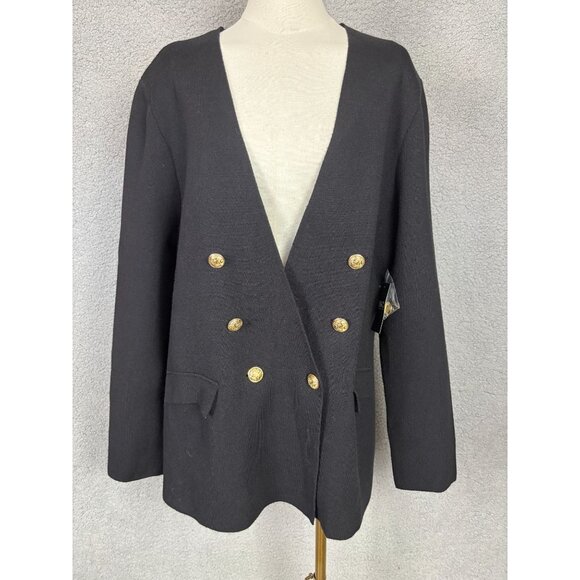I.N.C. Sweaters - I.n.c. International Concepts Women's Sweater Blazer Gold Buttons Black 2XL NWTs